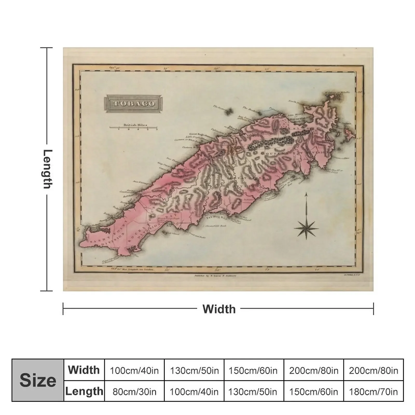 Vintage Tobago Island Map (1823) Throw Blanket Quilt Weighted Flannel Fabric Extra Large Throw Blankets