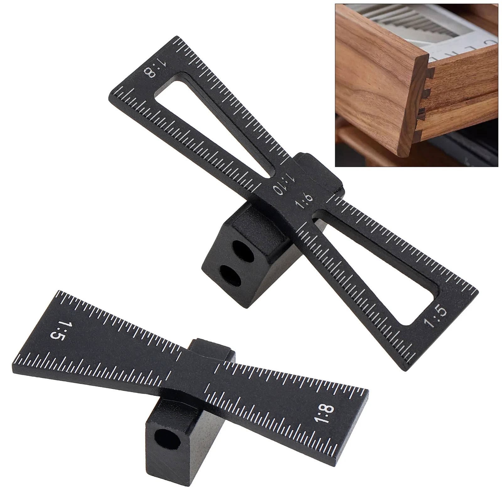 

2pcs Aluminum Alloy Dovetail Tenon Gauge Carpenter Woodworking Marking Ruler Wooden Panel Splicing Thread Changing Tool