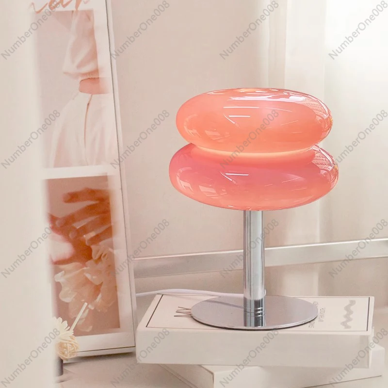 110-240 فولت معكرون زجاج بريق LED الجدول مصباح 3 اللون يعتم حماية العين ضوء الليل غرفة نوم السرير مصابيح ديكور