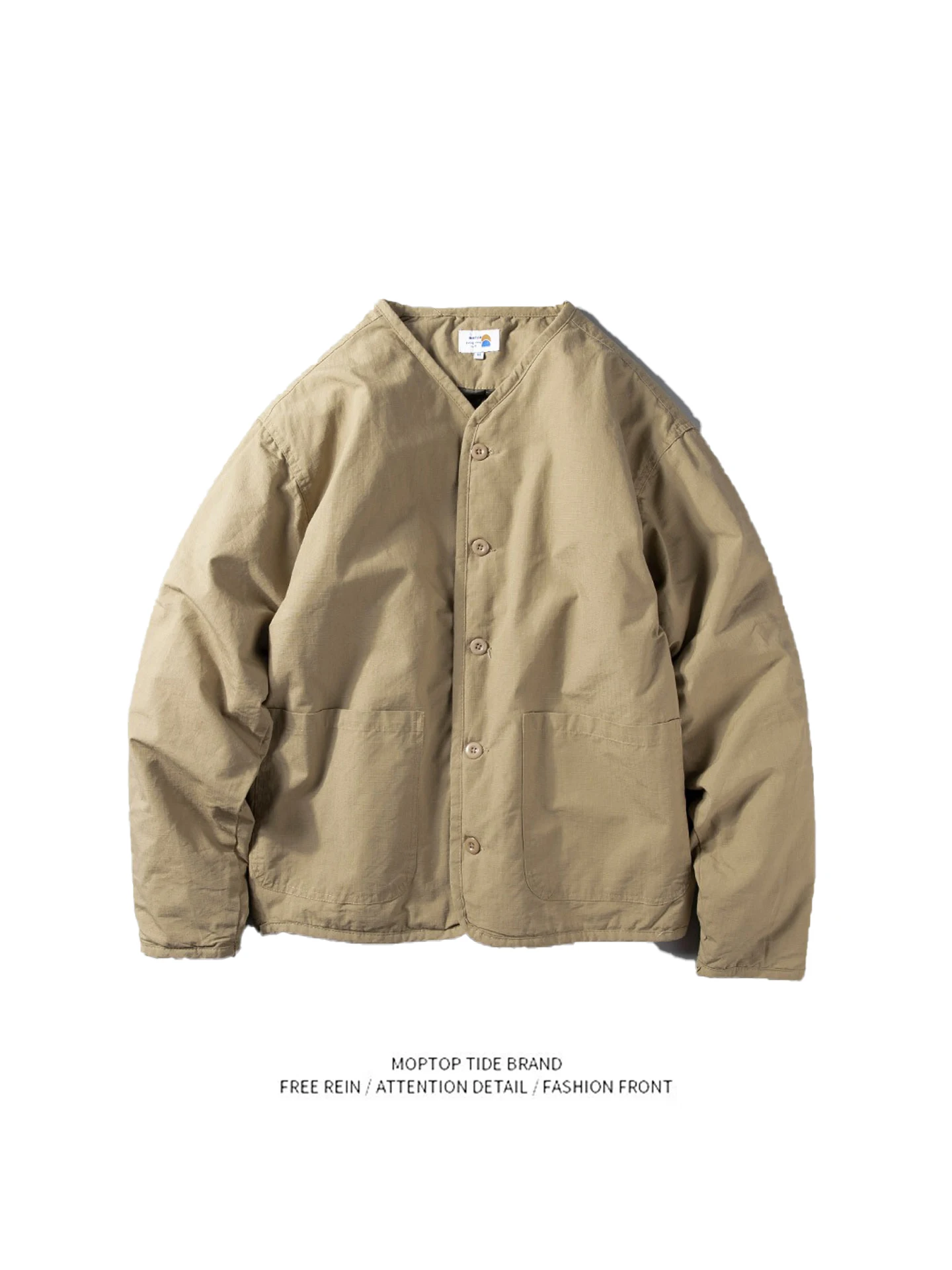 

Мужская повседневная хлопковая куртка на осень-зиму, верхняя одежда без воротника, винтажное однотонное пальто из полиэфирного волокна Street Faion