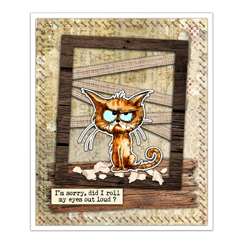 Mangocraft Cute Funny Angry Cats Pet Cutting Dies Clear Stamp DIY Scrapbooking Metal Dies Silicone Stamp Cards Albums Decor