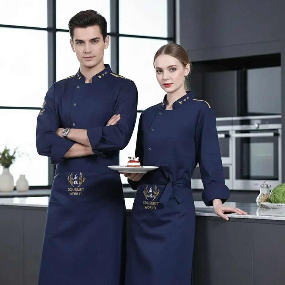 

Одежда для шеф-повара, рабочая одежда, осенняя и зимняя кухонная одежда с длинными рукавами для мужчин и женщин