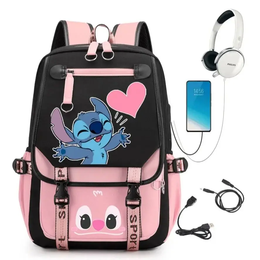 MINISO Stitch Backpack Anime Cosplay Unisex Students School Bag Cartoon Bookbag Laptop Travel Rucksack Outdoor Bag