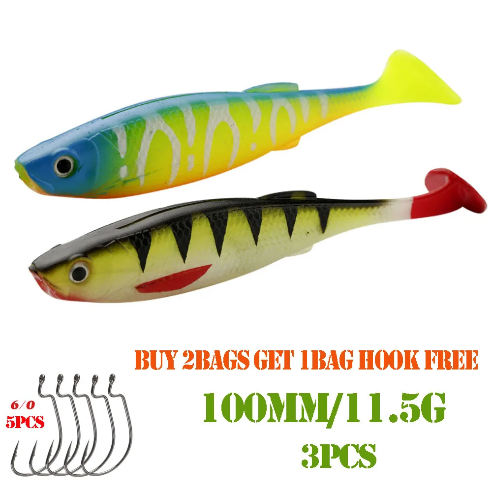 TEUKIM 3 adet ShadTeez 10cm 11.5g Pike Zander Predator balıkçılık 3D gözler yumuşak cazibesi solucan yemler balıkçılık Lures