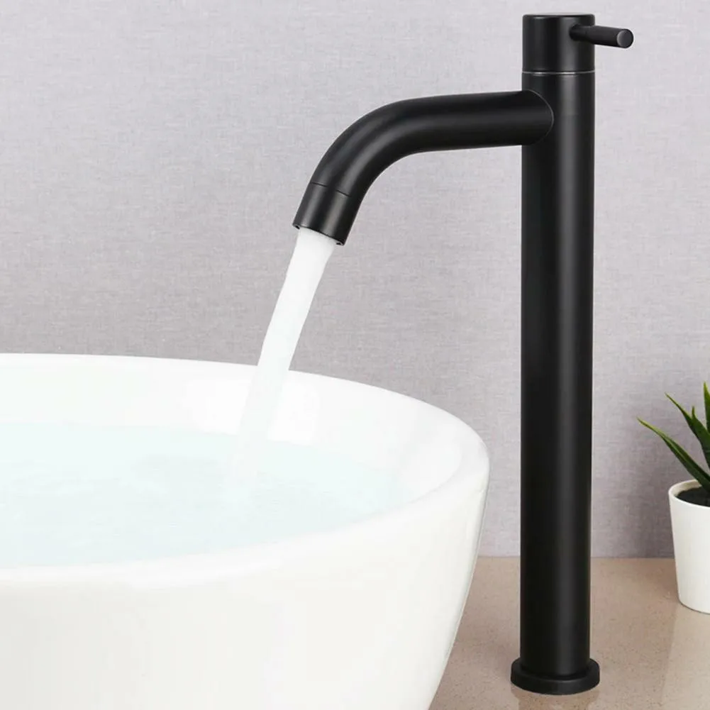 Single Cold Kitchen Sink Faucet Bathroom Counter Basin Faucet Antirust Filter Impurities Soft Water Black 304 Stainless Steel