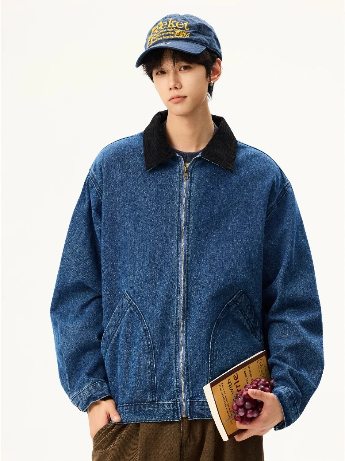 

Waed Denim Canvas Work Jaet Street Sle Men's Deep Blue Harlan Jaet Cleanfit Detroit Coat Long Sve Loose Fit Cotton...