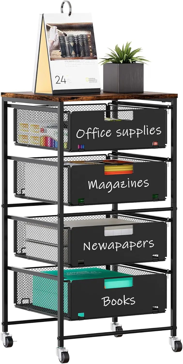 

Мобильная тумба для документов с 4 выдвижными ящиками и блокируемыми колесами, черная, для домашнего офиса