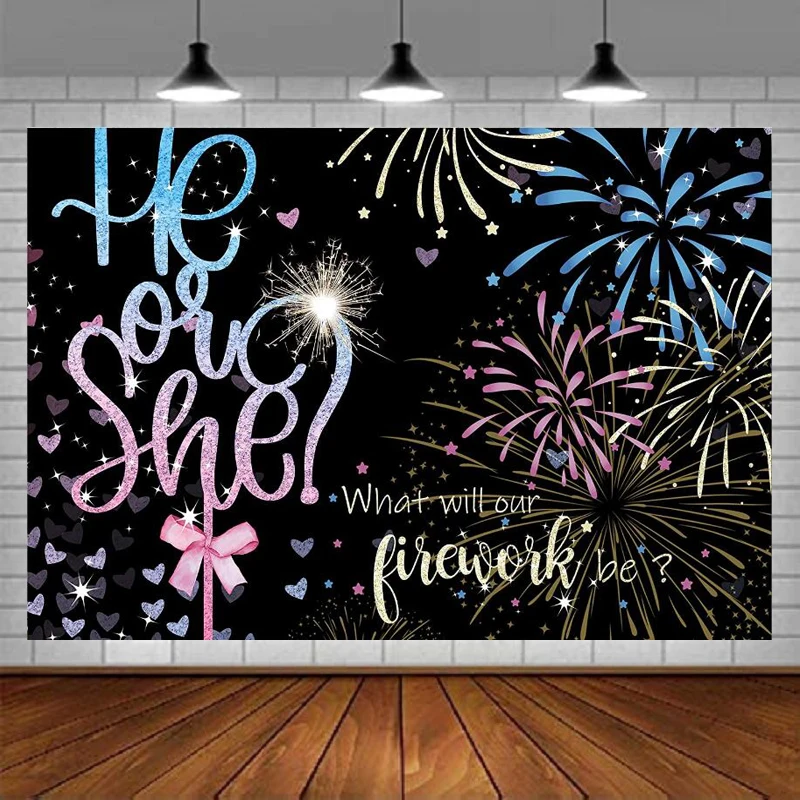 Gender Reveal Photography Backdrop He Or She Baby Shower  Blue Or Pink Boy Or Girl Stars Birthday Background Banner