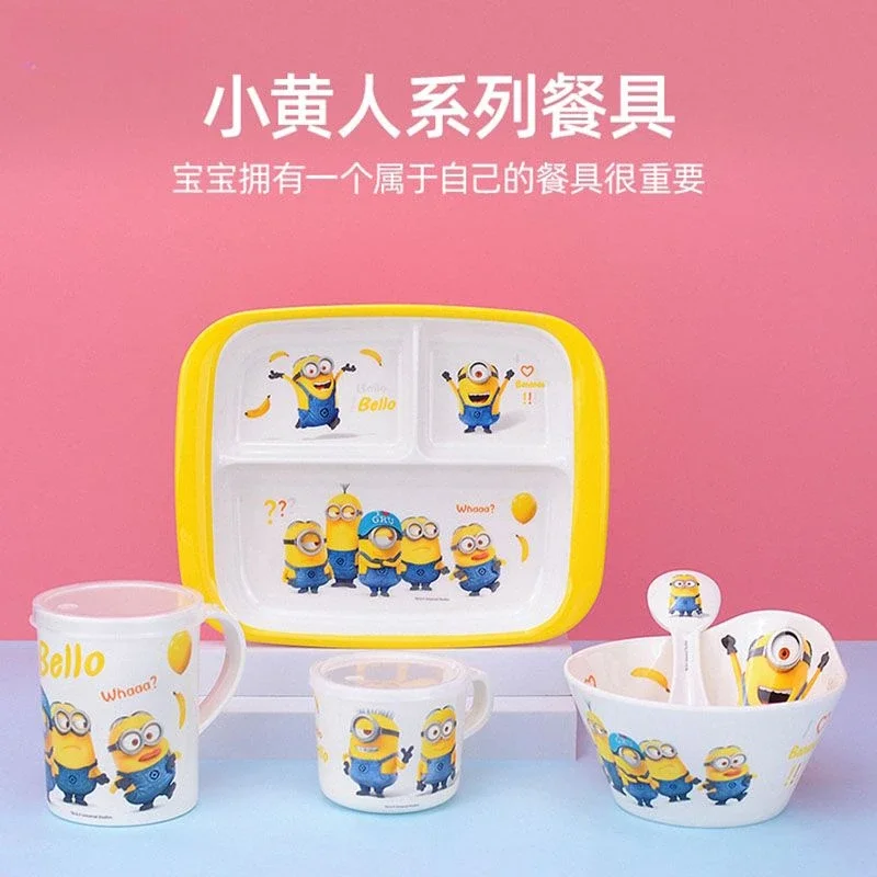 Minions Cute Melamine Break-resistant Bowl Spoon Water Cup Fresh Bowl Creative Cartoon Kawaii Children's Tableware Wholesale