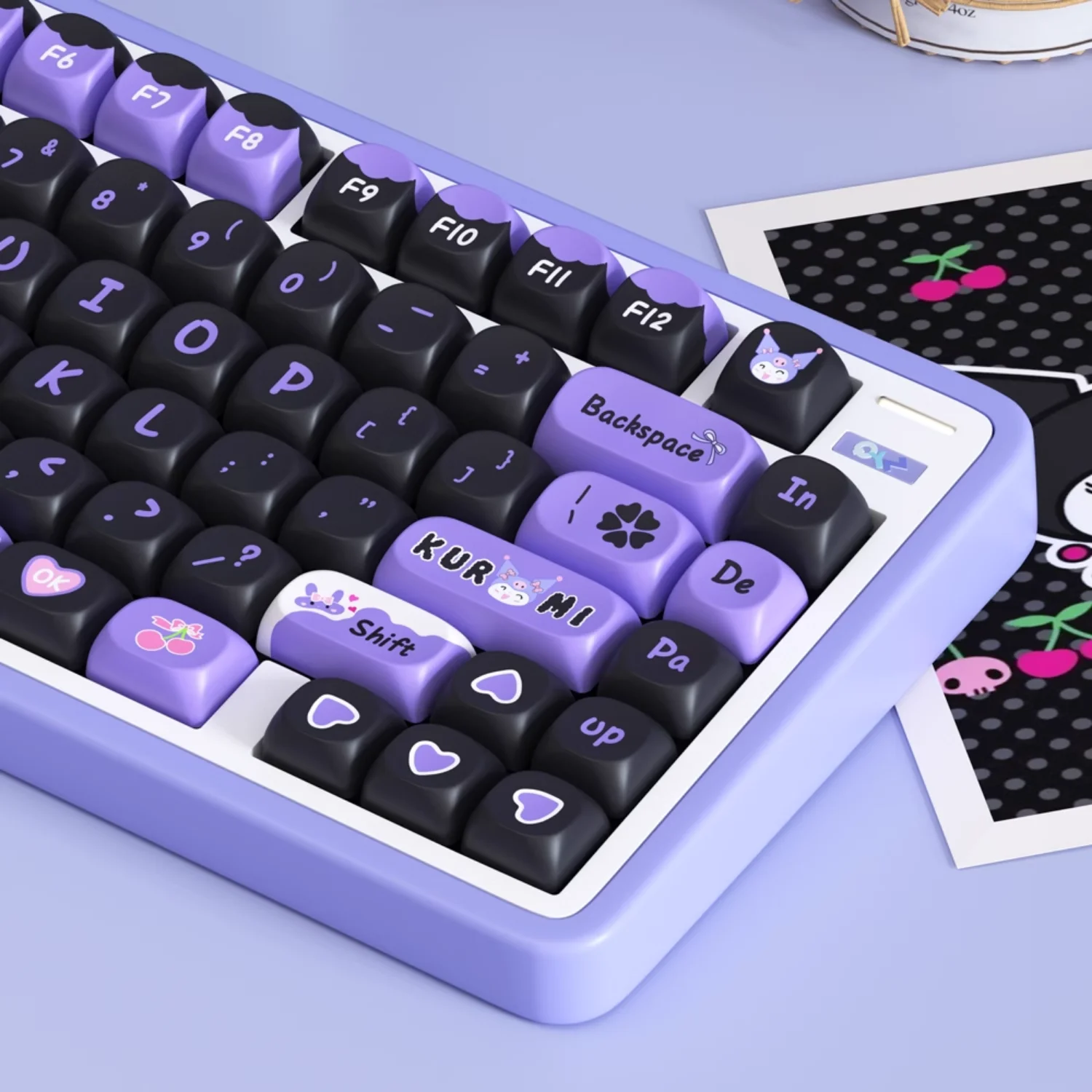 Imagem -06 - Conjunto Completo de Teclado Mecânico para Jogos Teclas Pbt Personalizadas Roxas e Pretas Kurome Meninas 60 64 84 98 108 Pbt