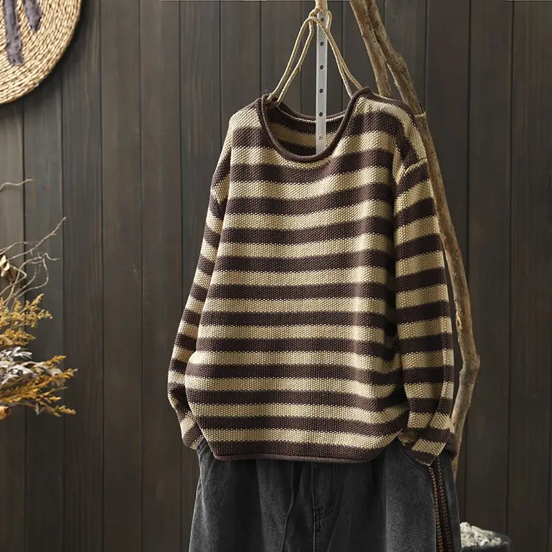 NONE Koreanischen Stil Kontrast Farbe Streifen Ulzzang Lose 2024 Herbst Neue Vielseitige Gestrickte frauen Casual Pullover Top 5