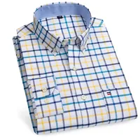 Camisas Oxford 100% de algodón puro para hombre, camisa a cuadros de manga larga a rayas, camisa roja a cuadros de negocios para hombre, ropa de diseñador 7XL