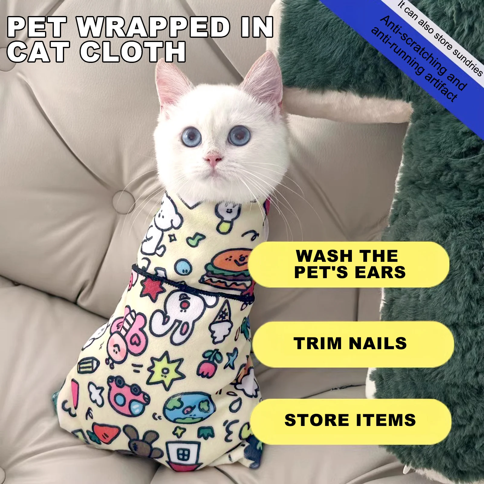 Self-Adherent Cat Swaddle Wrap Cat Restrain Bag Injection Wrap for Clip Nails Clean Ears Brush Teeth