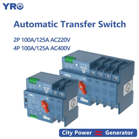 ATS 2P 4P 100A 125A 220V 400V Dual Power Automatic Transfer Switch For Generator or PV Energy To City power Changeover Switch