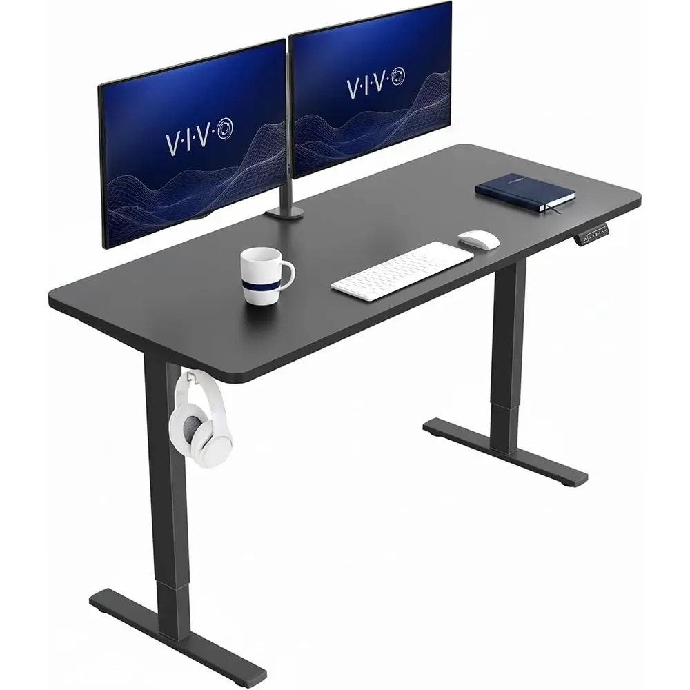 60 x 24 in Standing Desk, Memory Height Adjustable, 1B Series, Holds 220 lbs, One-Piece Black Top, Black, DESK-KIT-1B6B