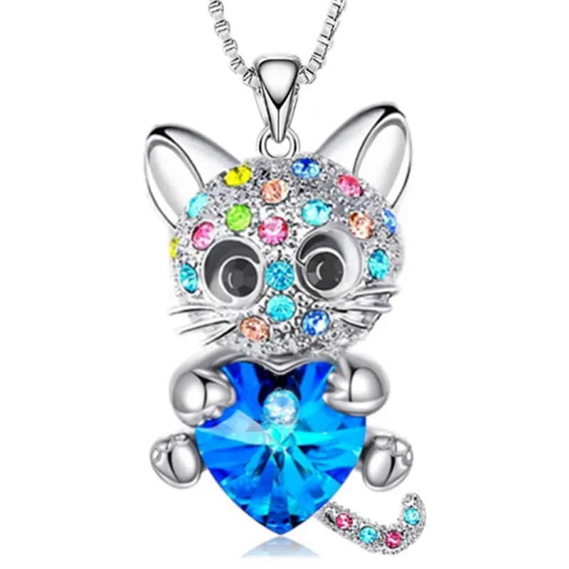 Originality Cute Stainless Steel Animal Cat Zircon Necklace Fashion Necklace for Women Stainless Steel Jewelry Halloween Gift