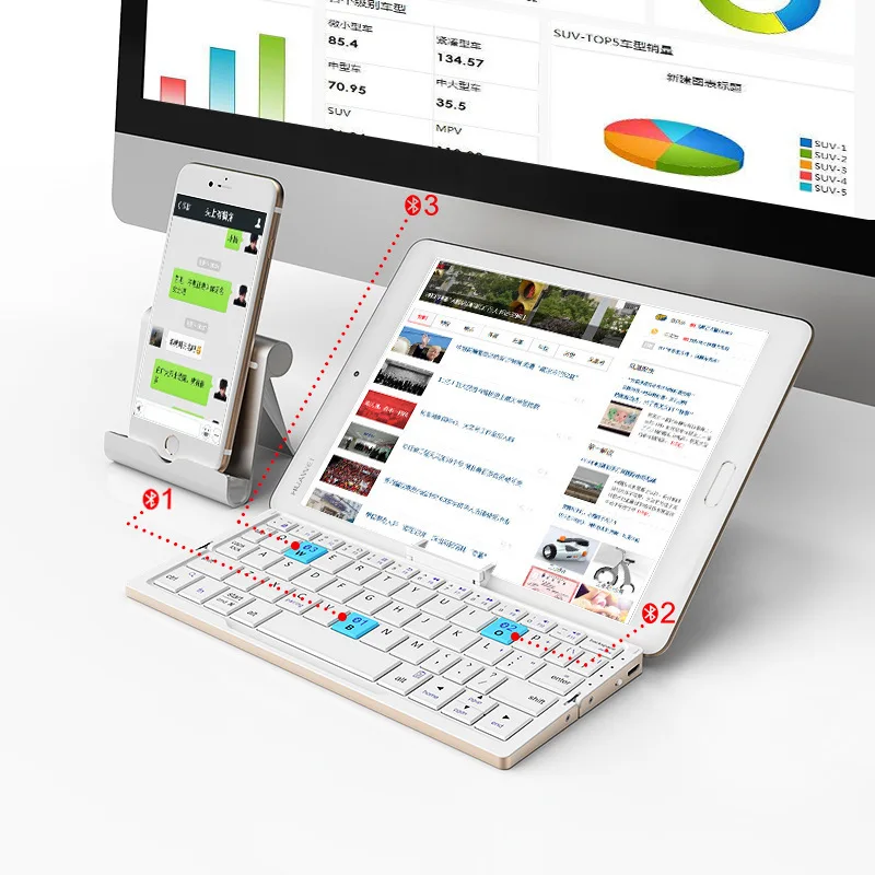 Mini Folding Bluetooth Keyboard With Aluminum Alloy Magnetic Stand Forable Portable Rechargeable Keyboard For iPone iPad Tablet