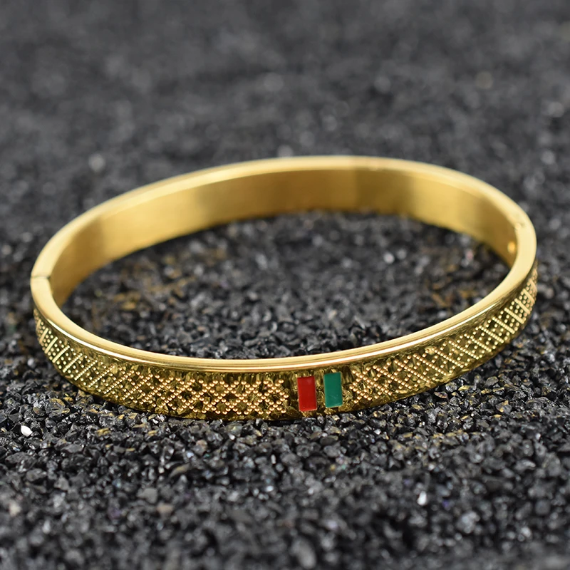 Luxury Fashion Cuff Stainless Steel Green Red Bracelets Carving Cell Bangle For Men Women Jewelry Gifts