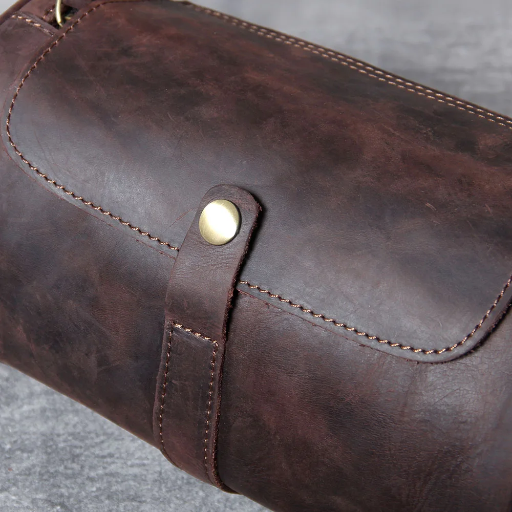 S.WORKER Echtleder Herren Umhängetasche, Bucket Bag, Vollnarbig, Trendige Casual Crossbody-Tasche, Mini-Umhängetasche für Handy & Schlüssel – Detail 14