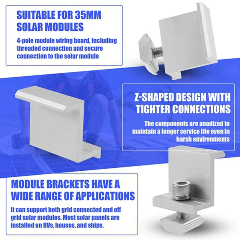 BAAG-Solar Panel Mounting Brackets,8Pcs Aluminum Solar Panel End Clamp 30-45Mm Adjustable H, Solar Panel Mount For Metal Roof
