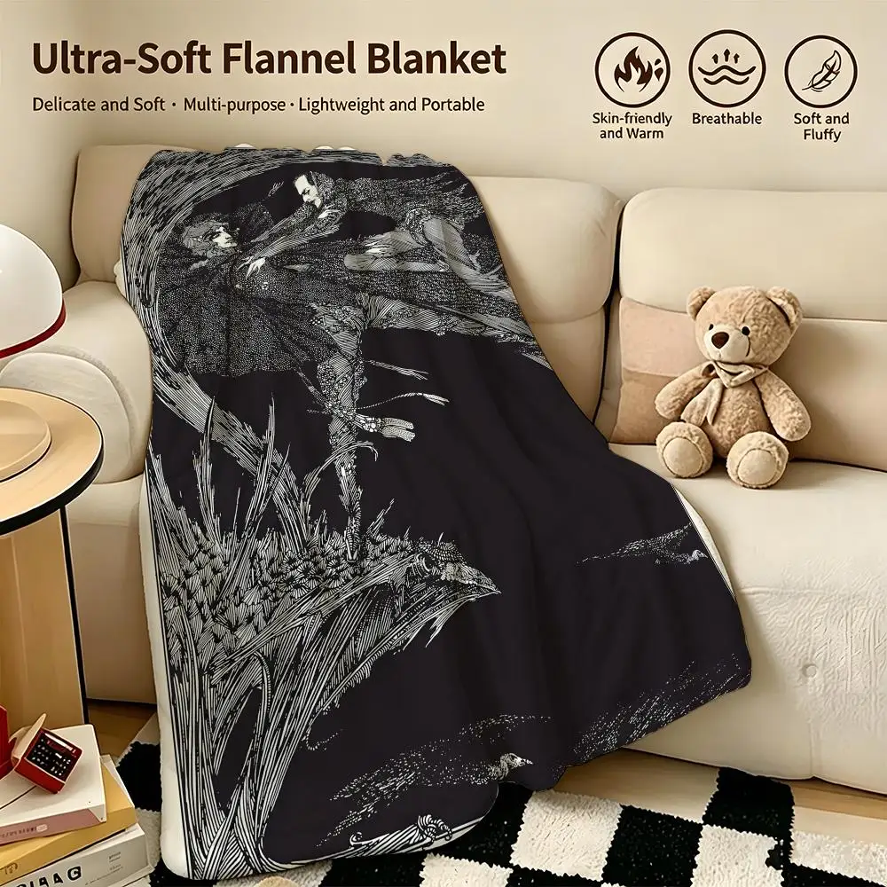 art H-Harry Clarke-e Throw Warm Soft Flannel Blanket, Multi-use for Sofa Bed Camping Travel Nap