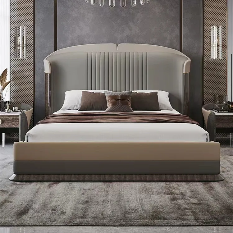 Customization Bedroom Furniture Upholstered Grey Leather Bed Italian Design Luxurious Bed Set Furniture Bedroom