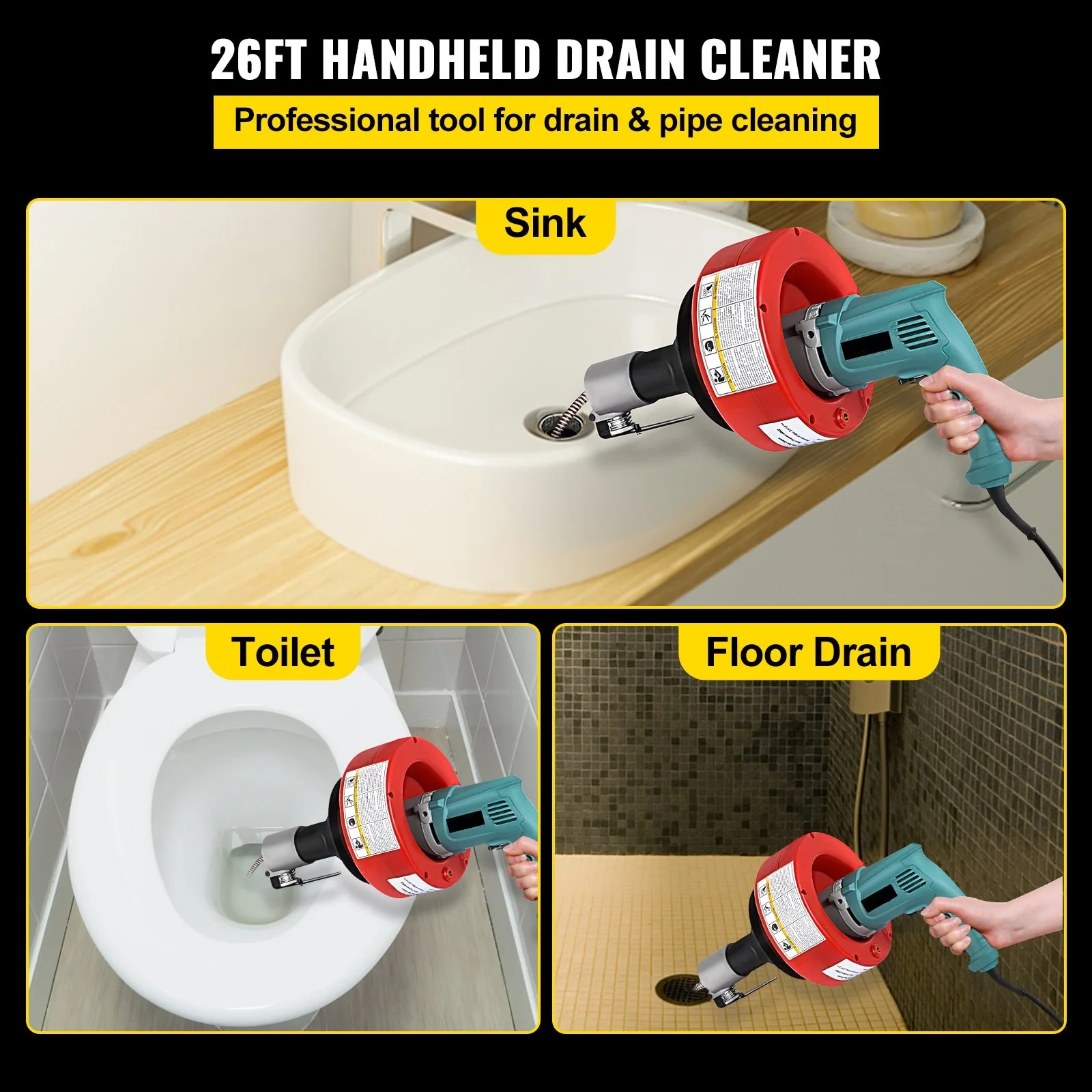 Handheld Electric Drain Cleaner 20-65 mm Manual Pipe Unblocker Kitchen Sink Toilet Sewer Dredge Cleaning Clogs Machine 8M