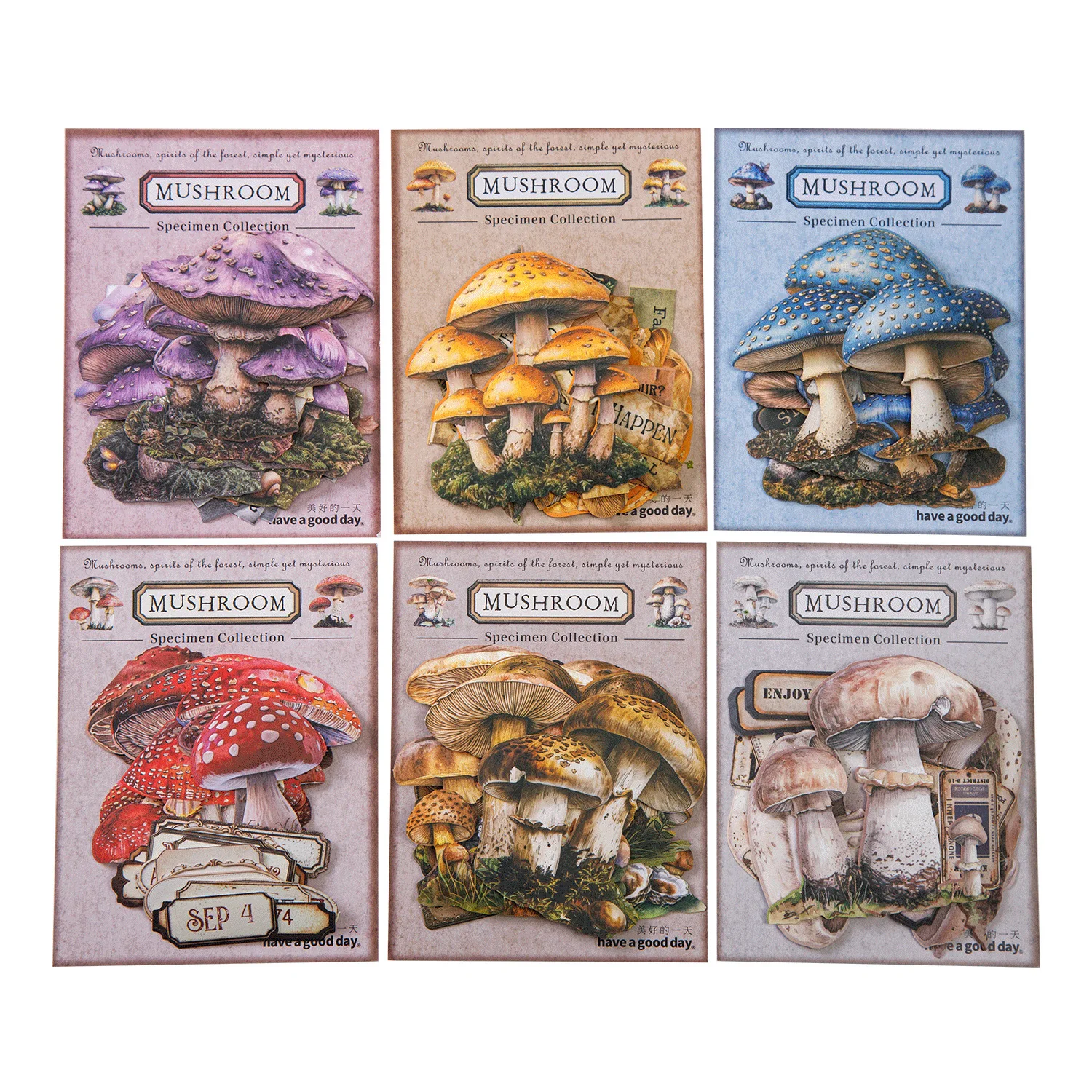 24sets/1lot Kawaii Scrapbook Sticker Mushroom Specimen Collection Journaling Scrapbooking Supplies Planner Decorative