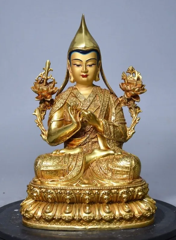 8.6'' Old Tibet Buddhism Bronze Je Tsongkhapa Lama Guru Master Buddha Statue