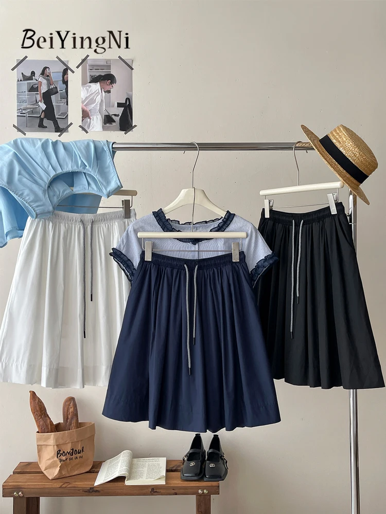 Beiyingni Japanese Korean Style Women Knee-length Skirts Leisure High Street Summer A-line Short Skirt Female Y2K Sports Skirts