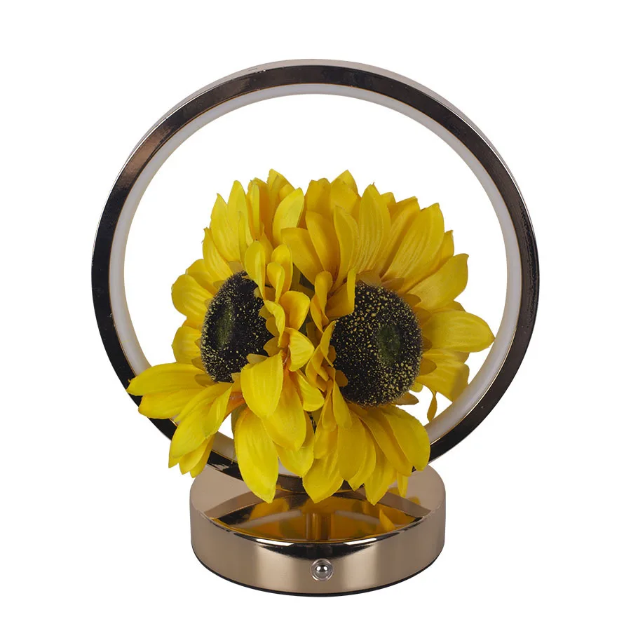 Schöne wiederaufladbare Nachtlichter, simulierte Sonnenblumen-Blumenlampe, runde Schreibtischlampe, Dekoration, Ornament