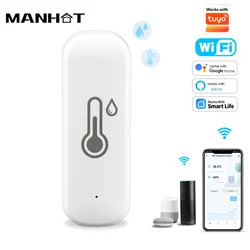 Manhot Smart WiFi Temperature and Humidity Sensor Indoor Thermometer Monitor APP Remote Control work For Tuya Alexa Google Home