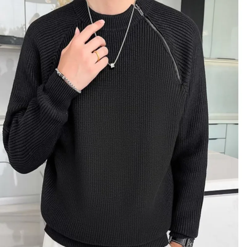 2025 جديد الخريف والشتاء بلوزة كاجوال سترة عصرية على الطراز الكوري فضفاضة ومتعددة الاستخدامات بلون ملابس رياضية للرجال