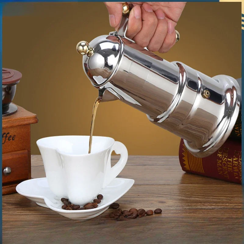 200ML Espresso Maker Stainless Steel Italian Electric Coffee Maker Pagoda Pot4Cup 6.8 Oz Induction Moka Pot