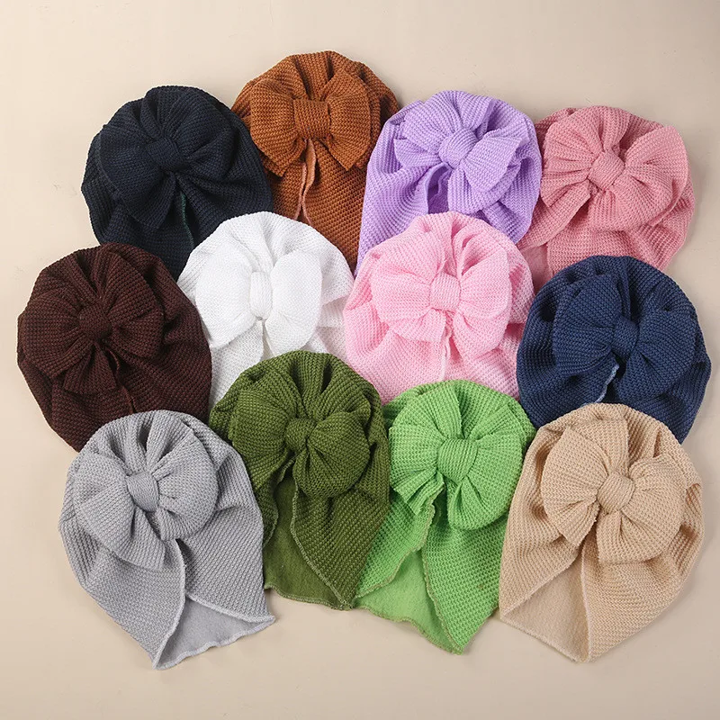 

Accessories Baby Girl Cotton Turban Big Bow Hat Toddler Kids Head Wrap Newborn Beanie Solid Color Infant Bonnet Cap 0-2T