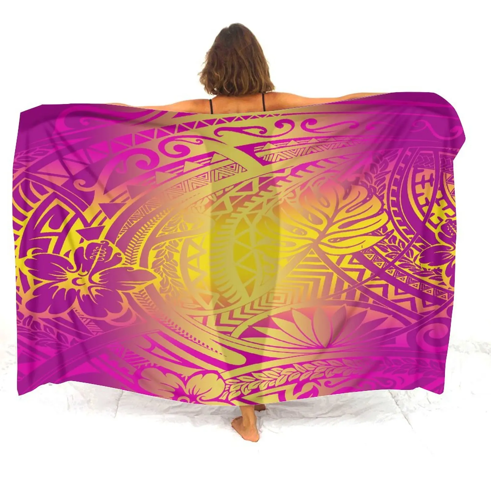 Sarong à beira-mar personalizado para senhoras, casaco de uma peça, sarong polinésio, xale de praia, Samoa Hibiscus, flor, elegante, tartaruga havaiana, à beira-mar