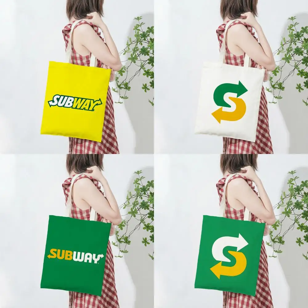 fastfood sandwich S-Subway Storage Bags Lightweight Printed Canvas Bag Portable Daily Shopping Shoulder Bag
