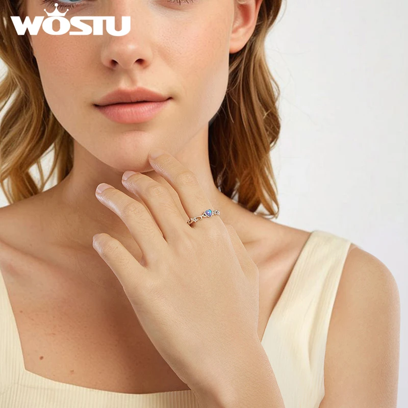 WOSTU 925 Sterling Silver Retro Flower Rose Opal Solitaire Rings Teardrop Fire White Opals Stackable Jewelry Gift For Mom Lover