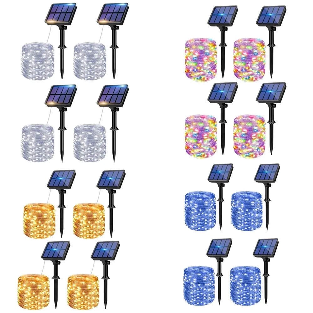 

4pcs Solar silver wire lamp atmosphere decorative lamp for outdoor courtyard with 8 different modes