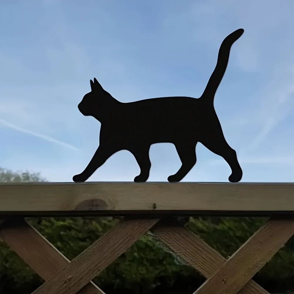 Lorleaky Iron Wall Art Black Cat Silhouette Rustic Fence Decor Durable Outdoor Garden Yard Art Craft No Electricity