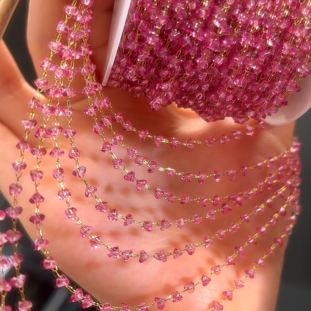 

2Meter 1Meter Shiny Color Heart Chain Stainless Steel Glass Grave Stone Bead Chain Necklaces Bracelet Chain DIY Jewelry Findings