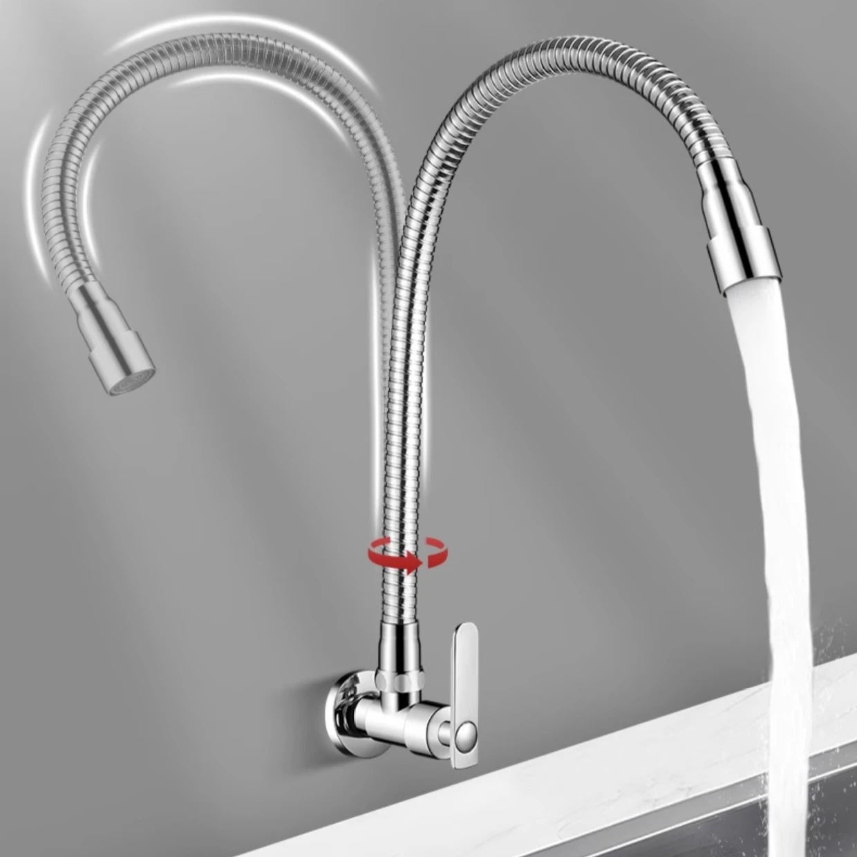 

Wall-mounted Adjustable Rotating Faucet Kitchen Single Cold Water Tap Sink Basin Splash Proof Tap Balcony Mop Pool Faucets