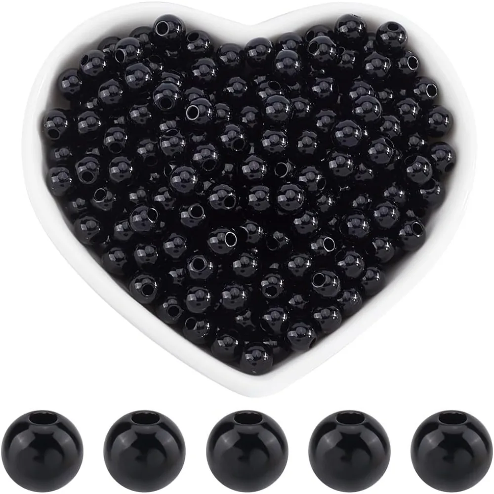 

1000Pcs 6MM Smooth Black Acrylic Round Beads Pearl Craft Beads Gumball Ball Spacer Bead Chunky Bubblegum Loose Beads making kit