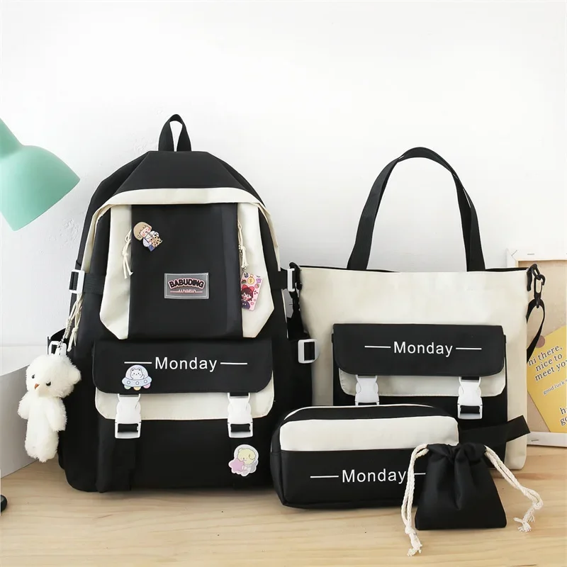 4PCS New Fashion Children School Backpack Cute Women'S Bagpack Bookbag Laptop Bag for Teens Girls Students Bag Rucksack Mochila