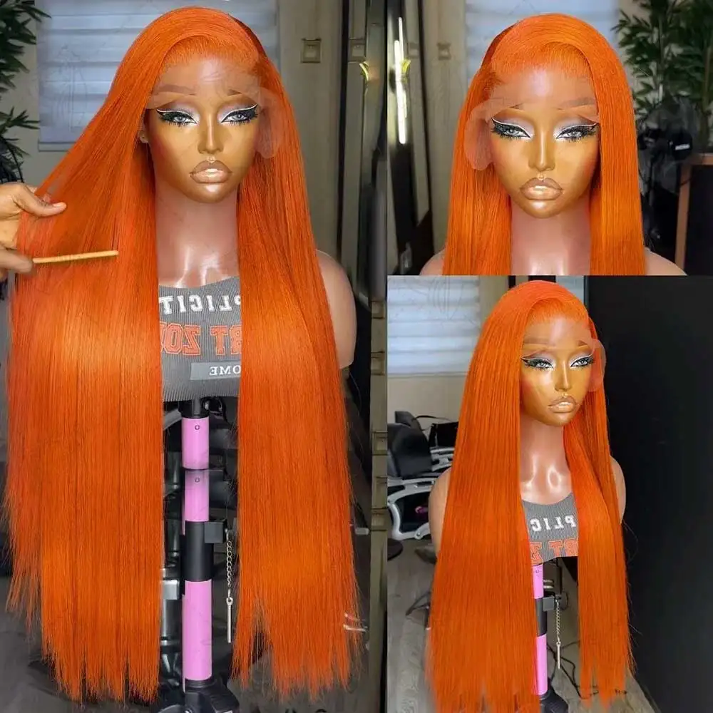 30 بوصة البرتقال الزنجبيل مستقيم الدانتيل الجبهة الباروكات الشعر البشري 350 الملونة البرازيلي 13X4 HD الدانتيل الشفاف الباروكات الأمامية للنساء