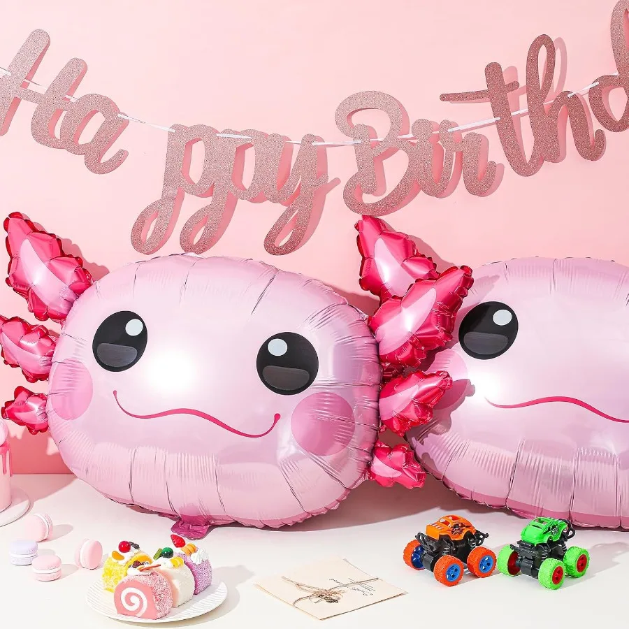 9 Pcs Axolotl Birthday Decorations Inflatable Party Supplies Include 4 Pcs Aluminum Foil Balloons 4 Round Balloons and 1 Axolot