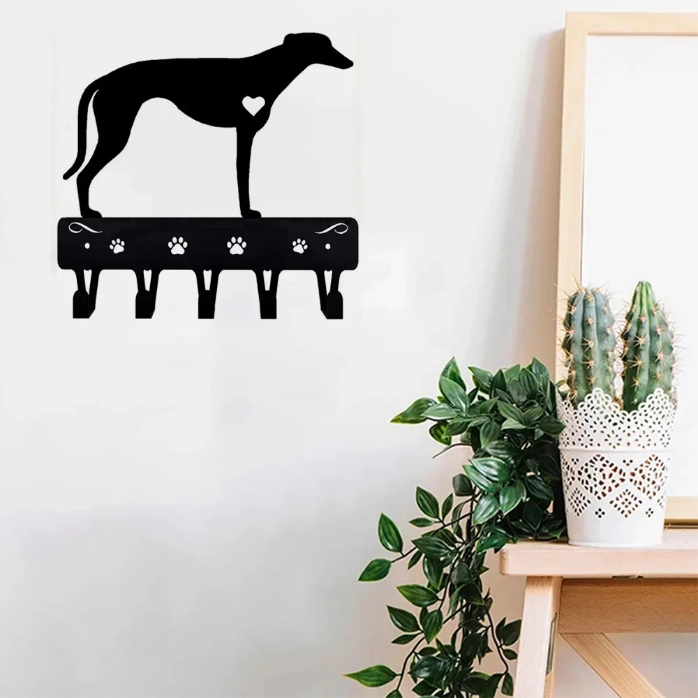 Greyhound Key Holder & Dog Leash Hanger: Decorative Iron Craft for Wall-Mounted Hooks Organizer in Home