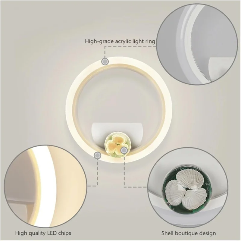 20CM LED Ring Wall Lamp for Bedroom Night Light Ceiling Light Corridor Outdoor Courtyard Ambient Shell Decorative Lighting