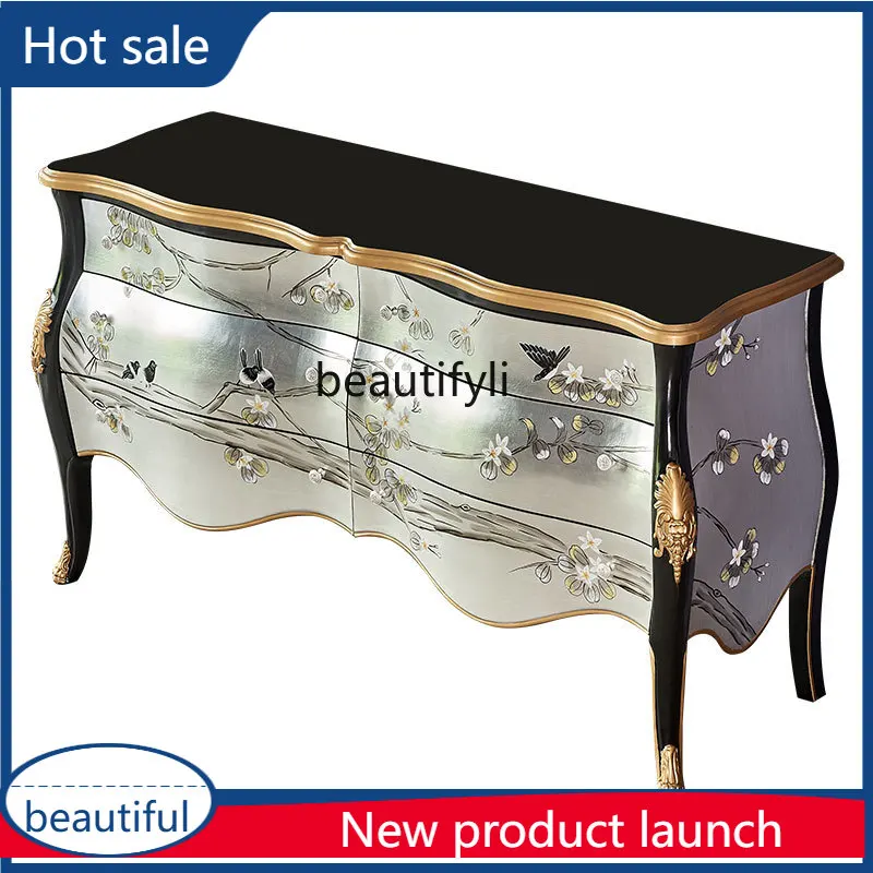

cqy Modern New Chinese Style Lobby Villa Entry Solid Wood Painted European Style Hallway Entrance Decorative Cabinet