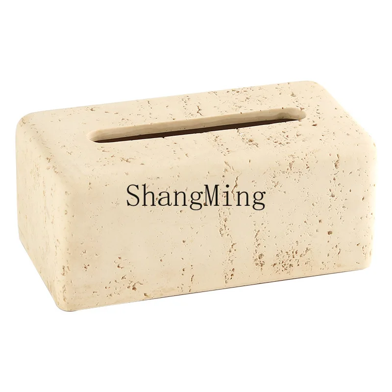 

PYH yellow travertine tissue box living room ornament creative home model room pumping carton decoration